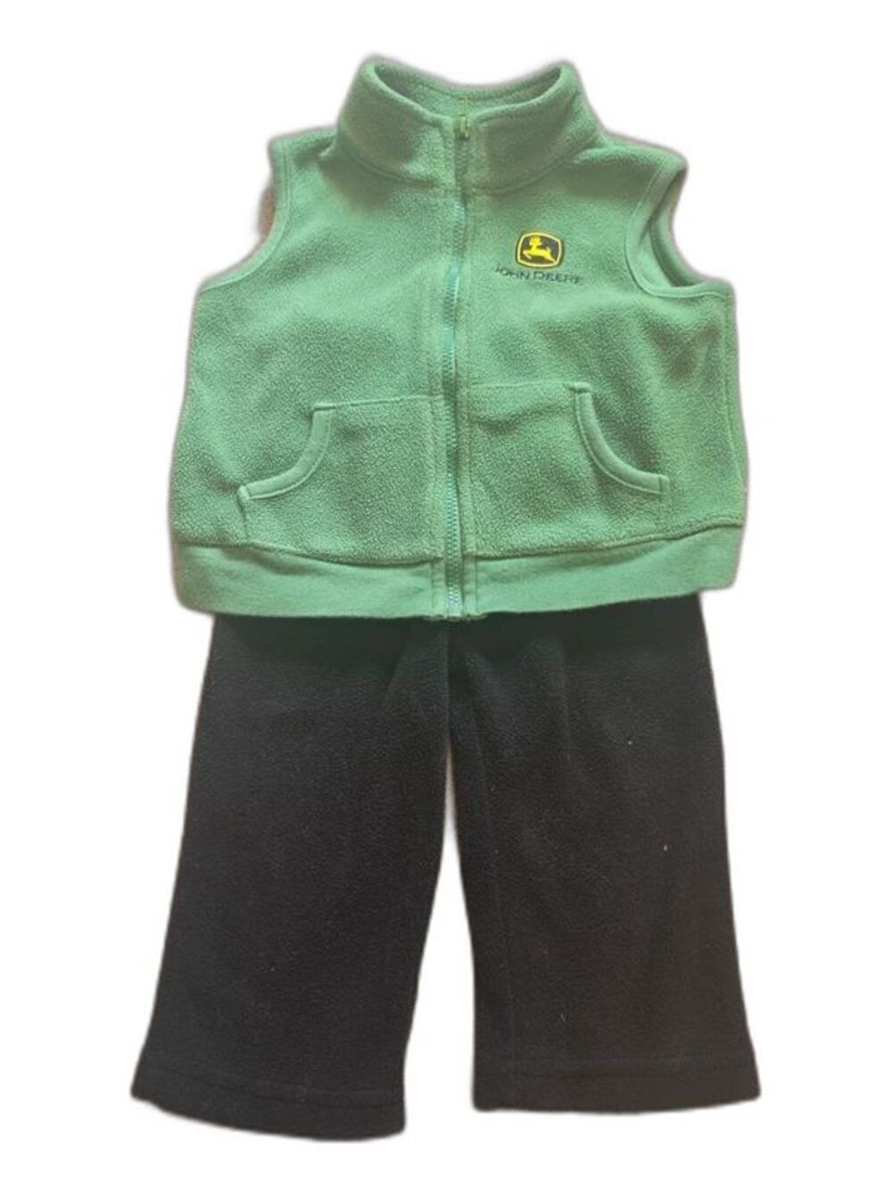 John Deere Boys 3-6 Months Fleece Zip Vest & Black Pants Outfit Set Fall/Winter